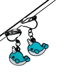 Women’s, Gir'ls Cute Narwhal, Whale Clip On Earrings